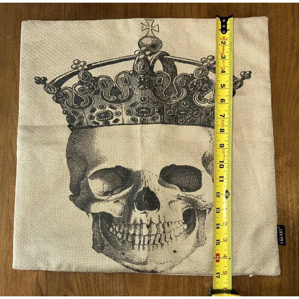 King Skull Beige Black Pillow Cover Diade Muertos Day Of The Dead Halloween